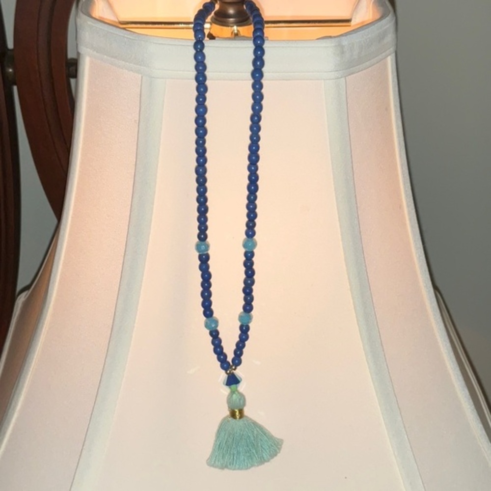 Blue Beaded Necklace with Tassel - Picture 1 of 3